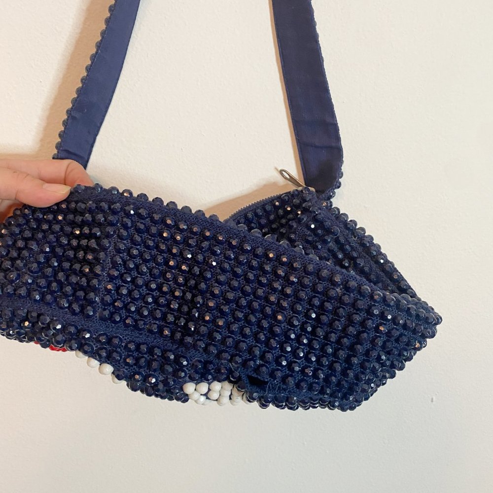 Vintage Roger Van S Blue & Red Beaded Gemoetric Shoulder Purse - Picture 5 of 7